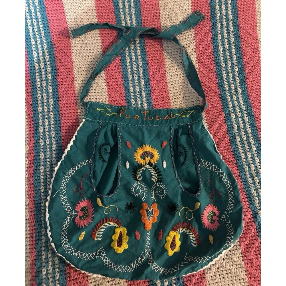 Vintage Ladies Half Aprons Handmade Embroidered  Portugal And Floral